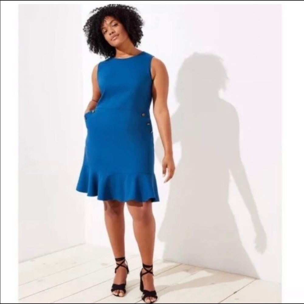 NWT $89 Ann Taylor Loft Plus Teal Blue Flounce Hem Sheath Dress Size 26 Career